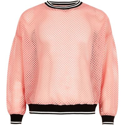Girls pink mesh tipped sweatshirt